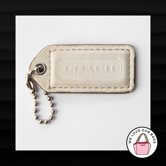 2" Medium COACH WHITE TAN LEATHER KEY FOB BAG CHARM KEYCHAIN HANGTAG TAG - Picture 1 of 2